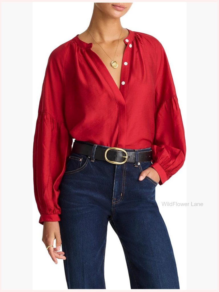 Shirt-Style Top With V-Neck And Button Front